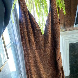 Rust Gold Low Cut Dress, Size M